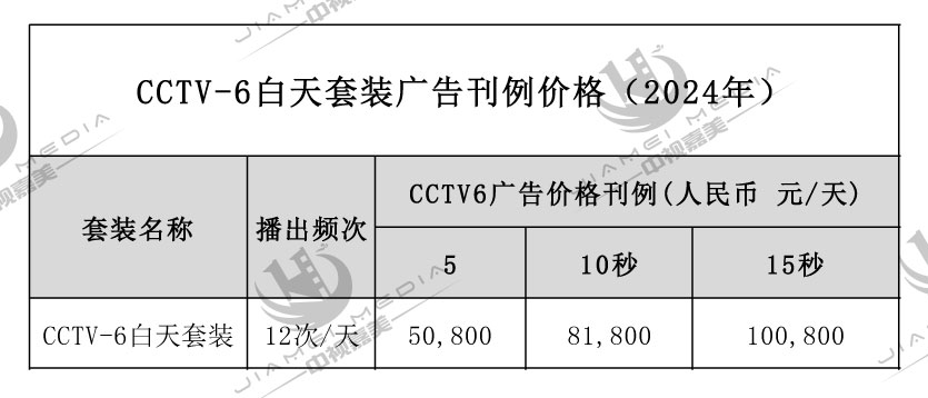 CCTV6电影频道广告费用表