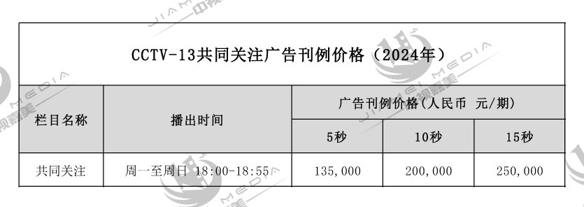 CCTV13新闻频道广告费用表